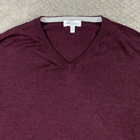 Peter Millar Crown Soft Sweater Men's XL Merino Wool Silk Burgundy V Neck Knit - Picture 2 of 10
